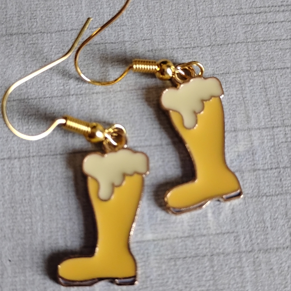 Oktoberfest Beer Boot German Earrings 18k Gold Plated Nickel Free Hooks